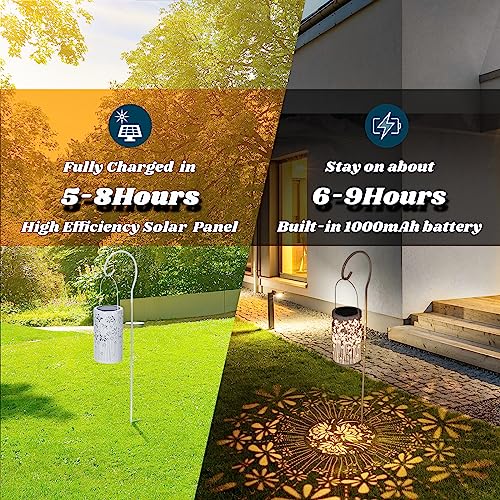 Freekite Solar Lantern for Garden, Metal Outdoor Lantern with a Shepherd's Hook, IP65 Waterproof Garden Decoration Path Lights, Solar Lights for