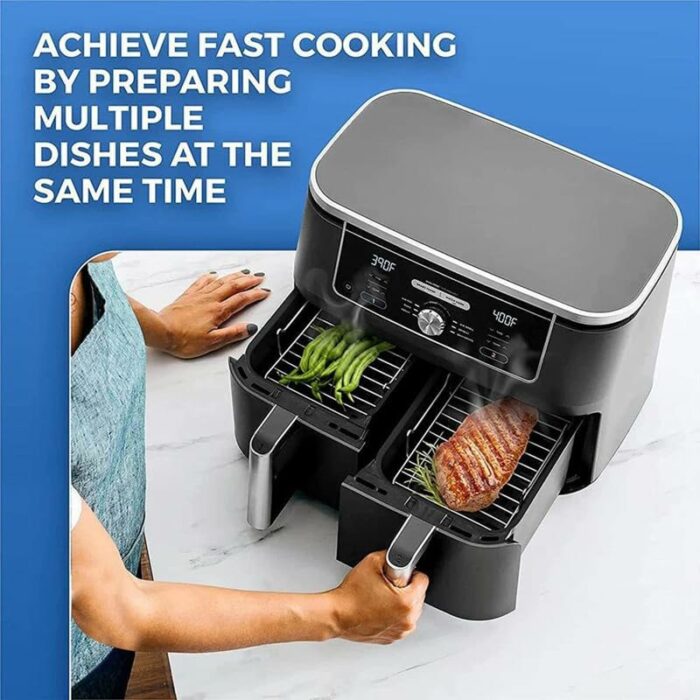 Air Fryer Rack, Air Fryers Dual Basket 304 Stainless Steel, Multi Layer Air Fryer Accessories with 1 Steam Grill, 1 Skewer Rack, 4 Barbecue Stick