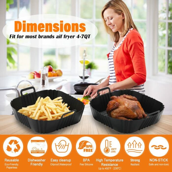 3PCS Silicone Air Fryer Liner 7.7Inch Air Fryer Silicone Basket Pot Reusable Non-Stick Waterproof Airfryer Baking Mould Food Grade Air Fryer Sili