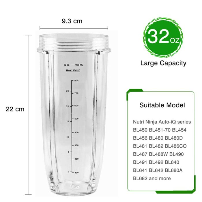 Yur1help 950 ml Juicer Cup Replacement Parts Compatible with Nutri Ninja Auto-iQ Mixer, Cups Accessories for BL450, BL480, BL481, BL642, BL682 an