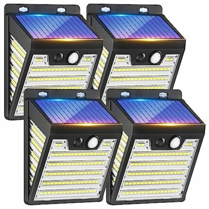 Security Lights Outdoor Motion Sensor - 121 LED Solar Lights Outdoor Garden Solar Powered Lights IP65 Waterproof Fence Light 3 Modes Outside Wall