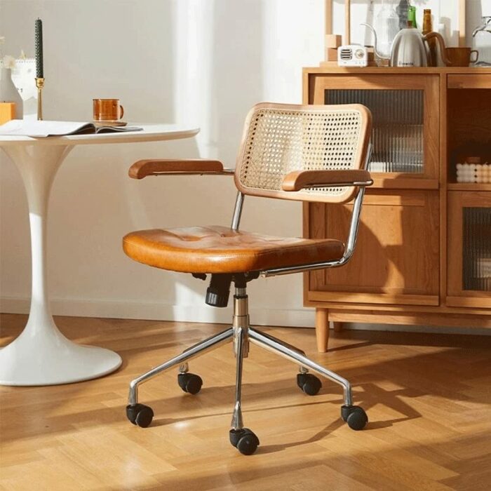 office chair gaming chair computer chair Rattan Computer Chair Retro Rotating Chair Comfortable Study Desk Seat Breathable Armrest Office Furnitu