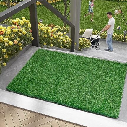 SHACOS Artificial Grass Turf Rug 80x120 cm Artificial Grass Door Mat Non Slip Astro Turf Grass Turf Mat with Drainage Holes Natural Realistic Fak