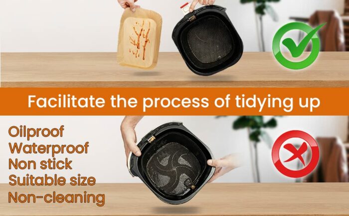 WAD 100pcs Air Fryer Liners Disposable for Ninja Dual Air Fryer, 8.7inch Rectangle Parchment Paper Liners, Air Fryer Accessories, Oil Resistant,