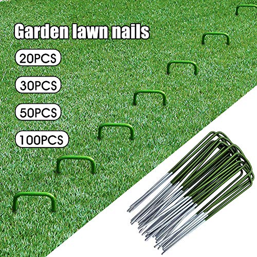 Half Green Artificial Grass Pegs - Turf Pin Strong Pegs, U Shaped 150x25x3mm Turf Pin Strong Artificial Grass Lawn Garden Pegs to pin fake grass,