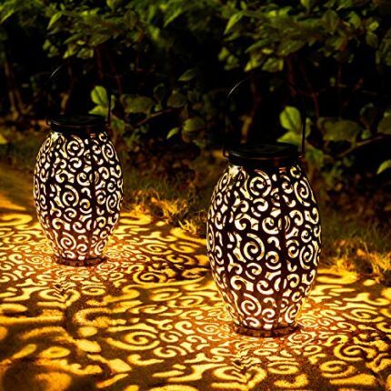 Solar Lanterns for The Garden, OxyLED Garden Solar Lights 2 Packs IP44 Waterproof Hanging Solar Lantern Auto On/Off Moroccan Garden Lanterns for