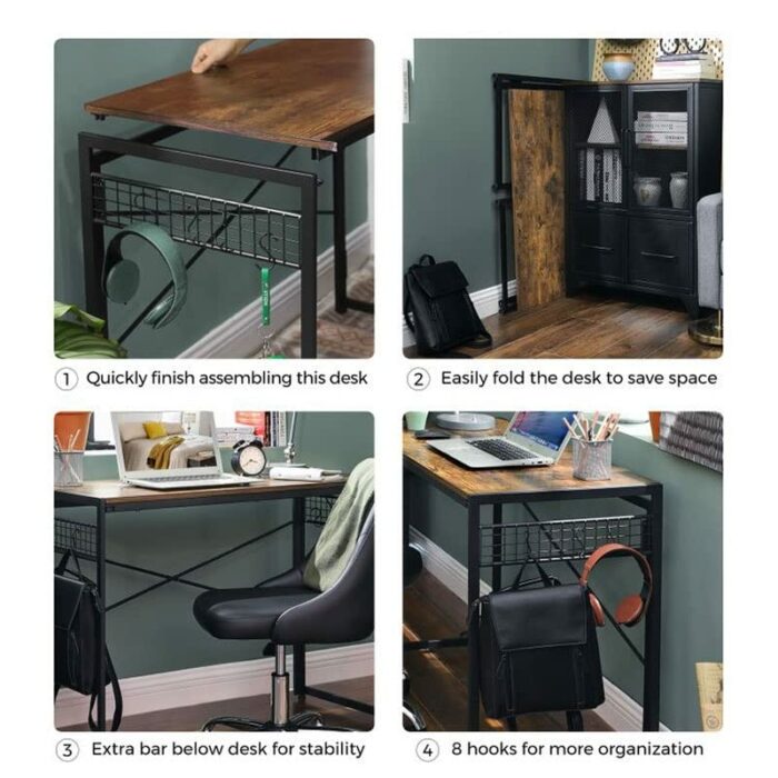 WALNUT 39" Folding Computer Desk Writing Desk with 8 Hooks for Home Office Laptop (Color : A)