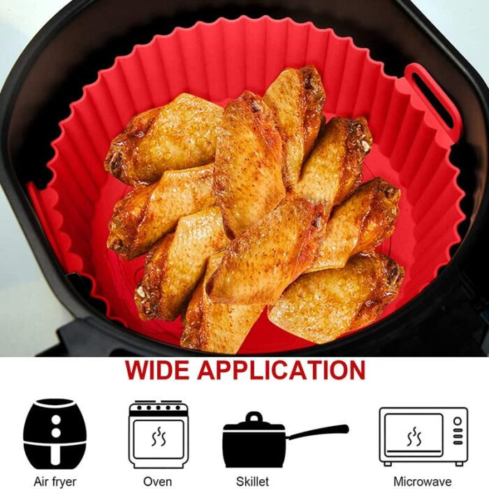 MEKY Air Fryer Silicone Baking Tray, 7.5'' Air Fryer Silicone Pot, Air Fryer Silicone Liners Food Safe,Reusable Non-Stick Air Fryer Silicone Bask
