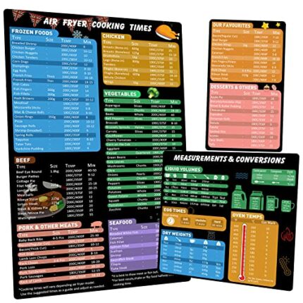 Vakki Air Fryer Conversion Chart UK, 3 Pack Air Fryer Cooking Times Chart UK, Air Fryer Conversion Chart UK Magnetic Cheat Sheet, Air Fryer Acces
