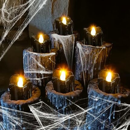 12PCS Halloween Candle, Flameless Black Halloween LED Tea Lights Candle Tealights Halloween Decor, Battery Operated Halloween Lamp LED Candle Lan