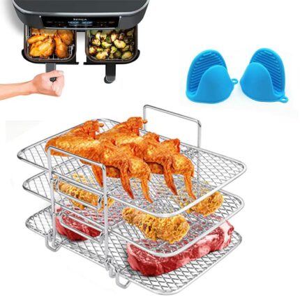 Air Fryer Rack for Ninja Dual Air Fryer,Multi-Layer Rack 304 Stainless Steel Air Fryer Accessories,Layered Dehydrator Racks,Air Fryer Rack for Ni