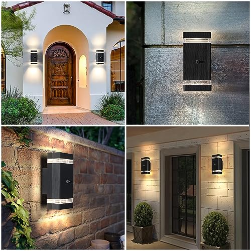 HLFVLITE Dusk to Dawn Outdoor Wall Light, Aluminum Outside Light Fixture with 5w LED Bulbs, Waterproof Exterior Wall Lamp Up & Down Outdoor Light