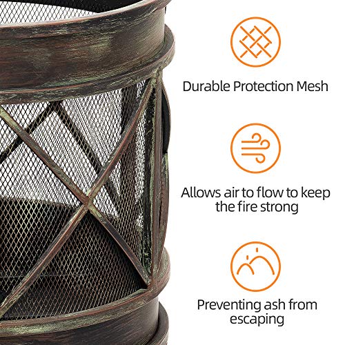 Amagabeli 58cm Outdoor Fire Pit for Garden Fire Brazier Deep Large Capacity Fire Bowl with Spark Screen and Poker Extra Large Wood Burning Fire B