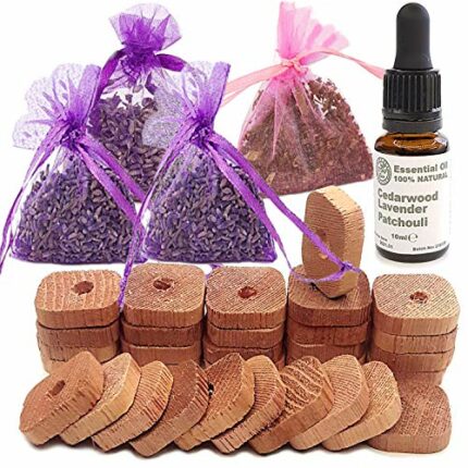 STAFECO Moth Repellent for Wardrobes Anti Moths Cedarwood Rings Lavender & Patchouli Bags Premium Oil 100% Natural (Medium L)