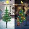 Upgraded 4-Pack Solar Christmas Tree Garden Stake Lights for Christmas Decorations, Solar Christmas Yard Stake Outdoor Waterproof Christmas Pathw