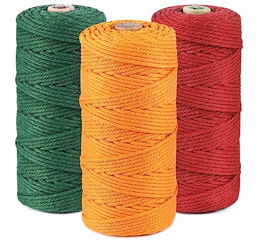 ilauke Macrame Cord 3mm x 100m, 3 Roll Garden Twine, Garden String Twine for Crafts, Natural Cotton Rope for Wall Hanging, Plant Hangers, 4-ply (