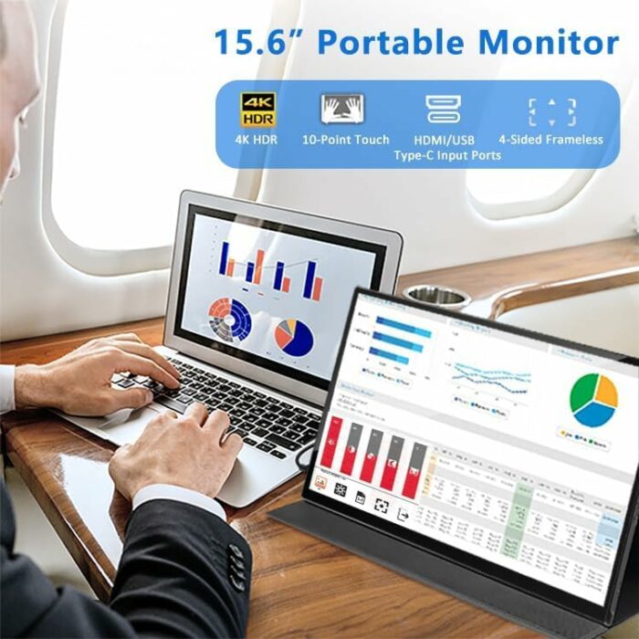 DroiX 15.6” 4k Portable Monitor with Built in Battery 10000 mAh Touchscreen 3840x2160 60HZ HDMI USB Type-C Inputs for PC Laptop (S23B-TOUCH-BATTE