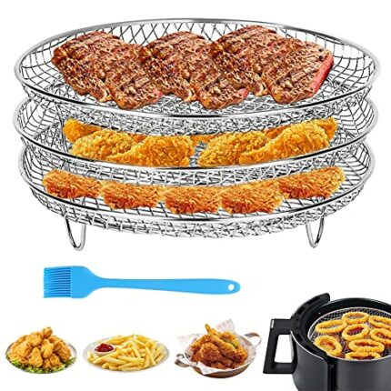 ‎Air Fryer Rack Compatible with Ninja Air Fryer 8 inch 3 Layers Stackable Round Stainless Steel Air Fryer Basket Tray Multi-Purpose Air Fryer Acc
