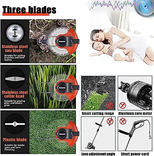 Cordless Trimmer, 24V Electric Small Portable Trimmer with 3 Style Blades Handheld Lawn Mower Adjustable Machine Head Lawn Garden Weeder