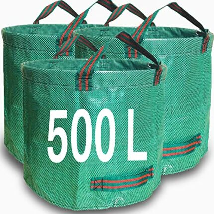 Zucklight Heavy Duty Garden Waste Bags 500 Litre - 3 Sacks Builders Bags Reusable - Industrial Fabric and Handles - Green/Garden Waste Sacks, Gar