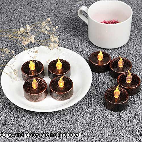 Yius 12Pcs Tea Lights Candles, Realistic LED Flickering Tea Candles, Battery Long Lasting Flickering Bulb Tea Lights for Party and Gifts Ideas Ho