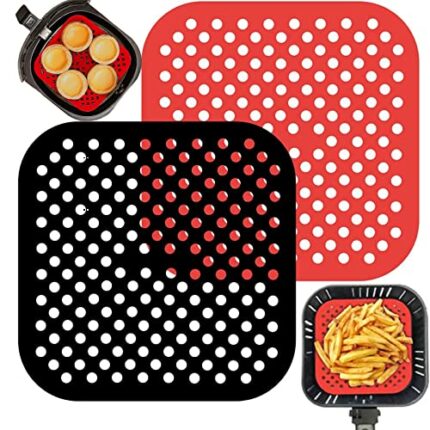 2Pcs Air Fryer Liners, Silicone Air Fryer Liners Square, Air Fryer Liners Silicone, Air Fryer Silicone, 8.5inch Reusable Air Fryer Liners, Non-St