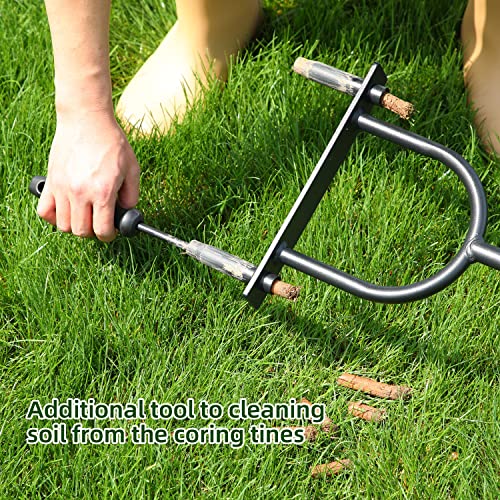 Ohuhu Lawn Aerator Tool, Lawn Aerator Hollow Tine Aerator Manual Aeration Tool with Storage Bags and Cleaning Tool, Heavy Duty Grass Aerators Loo