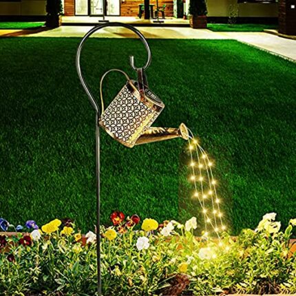 Watering Can Lights, Solar LED Lantern Outdoor Fairy Light Hanging Waterproof Hollowed-Out Design,Decorative Retro Metal Solar Shower Lights for