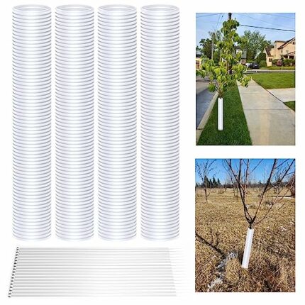 GGOUPTY Tree Trunk Protector 4 PCS Reusable Sapling Protector White Tree Guards Wraps with Ties for Enhanced Tree Bark Protection