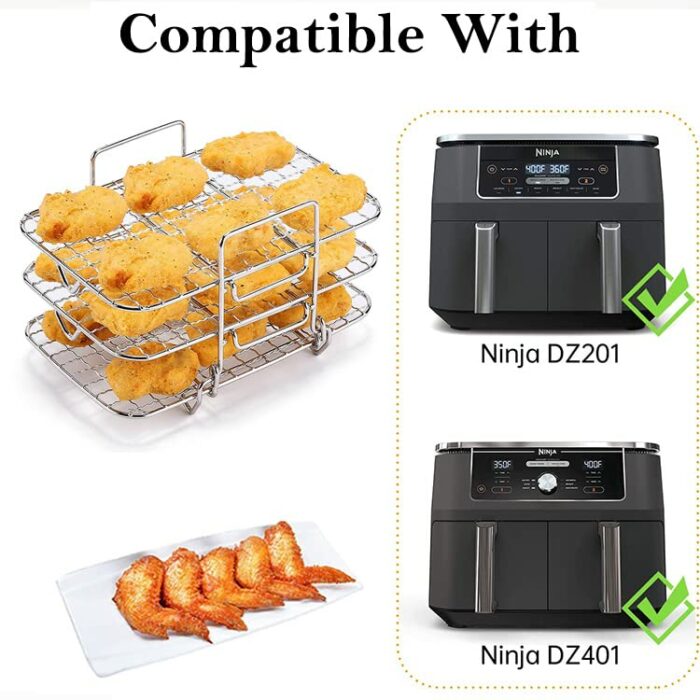 Air Fryer Rack for Ninja Dual Air Fryer,Multi-Layer Rack 304 Stainless Steel Air Fryer Accessories,Layered Dehydrator Racks,Air Fryer Rack for Ni