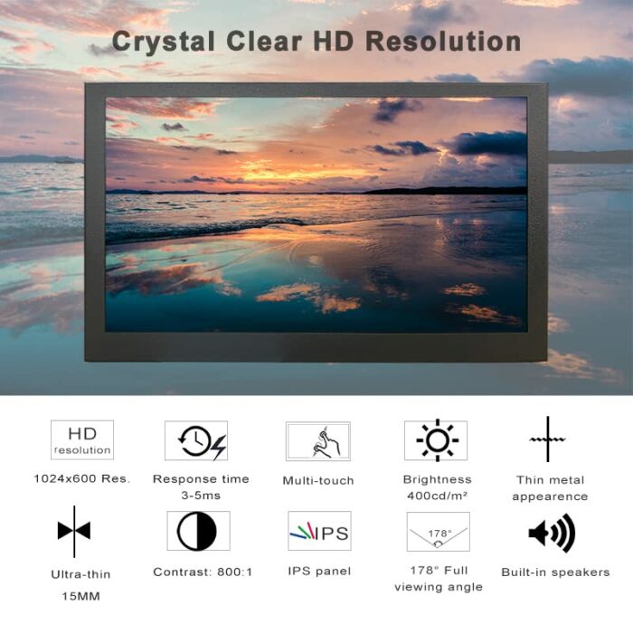 LESOWN 7 inch Monitor IPS Mini LCD Display Second Screen 1024x600 HDMI Small Portable Computer Monitor with Dual Speakers Audio Jack Metal Case