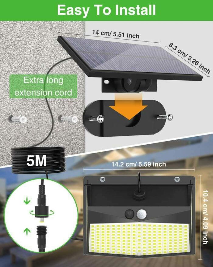 nipify [318 LED] Solar Security Lights Outdoor,Solar Motion Sensor Security Lights with 3 Lighting Modes,Waterproof Solar Powered Durable Wall Li