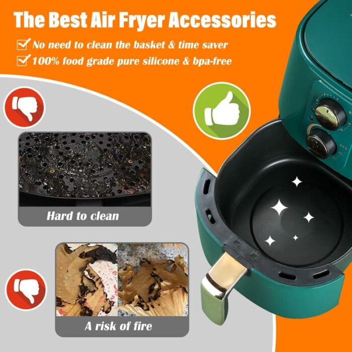 3PCS Silicone Air Fryer Liner 7.7Inch Air Fryer Silicone Basket Pot Reusable Non-Stick Waterproof Airfryer Baking Mould Food Grade Air Fryer Sili