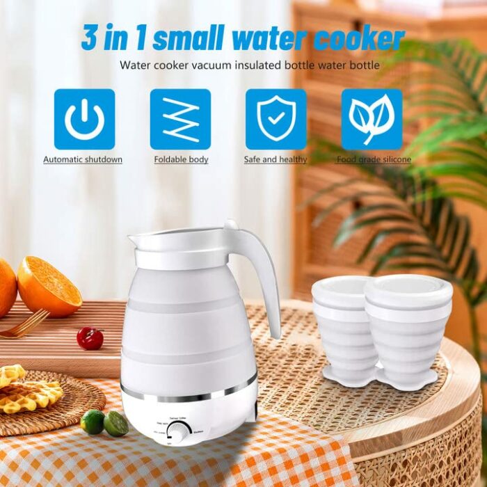 600ml Collapsible Kettle Foldable Travel Kettle, Electric Mini Kettle With 2 Mugs Folding Electric Kettle, Collapsible Camping Kettle Foldable El