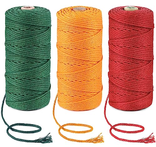 ilauke Macrame Cord 3mm x 100m, 3 Roll Garden Twine, Garden String Twine for Crafts, Natural Cotton Rope for Wall Hanging, Plant Hangers, 4-ply (