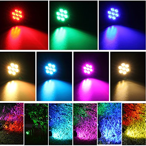T-SUN Solar Spotlights, Color-Changing 7 LED Waterproof Outdoor Garden Wall Lights, Auto-on/Off, 180 Angle Adjustable Landscape Light, Separately