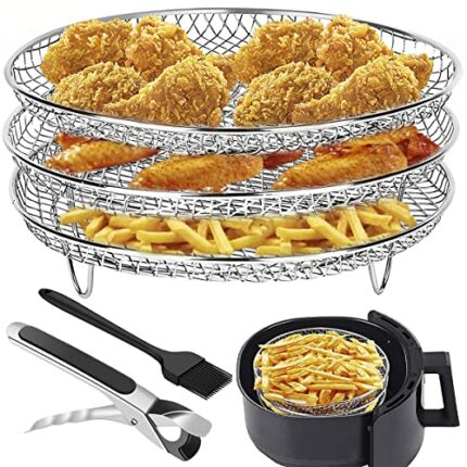 3 Stackable Dehydrator Racks with Clip, Round Air Fryer Rack for Ninja Air Fryer, Stainless Steel Air Fryer Basket Tray, Multi-Purpose Air Fryer