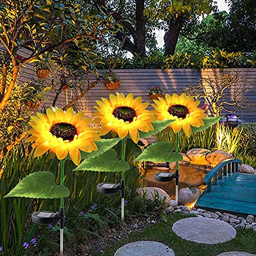 Forlivese 2 Pack Sunflower Solar Lights,Solar Lights Outdoor Garden,Solar Garden Lights Waterproof IP65,Solar Lights for Garden,Pathway Lighting,