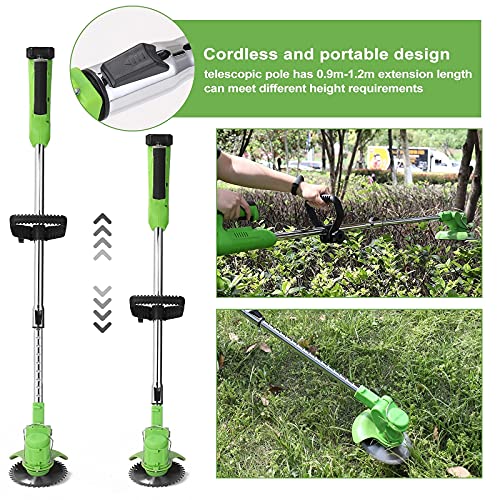 XH&XH Electric Cordless Brush Cutter Edger Electric Lawnmower 24V Pruning Garden Tools Weed Brush Cutter Kit for Weeding Flowering Trees, 2 Batte