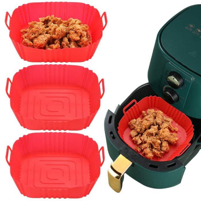 3PCS Silicone Air Fryer Liner 7.7Inch Air Fryer Silicone Basket Pot Reusable Non-Stick Waterproof Airfryer Baking Mould Food Grade Air Fryer Sili