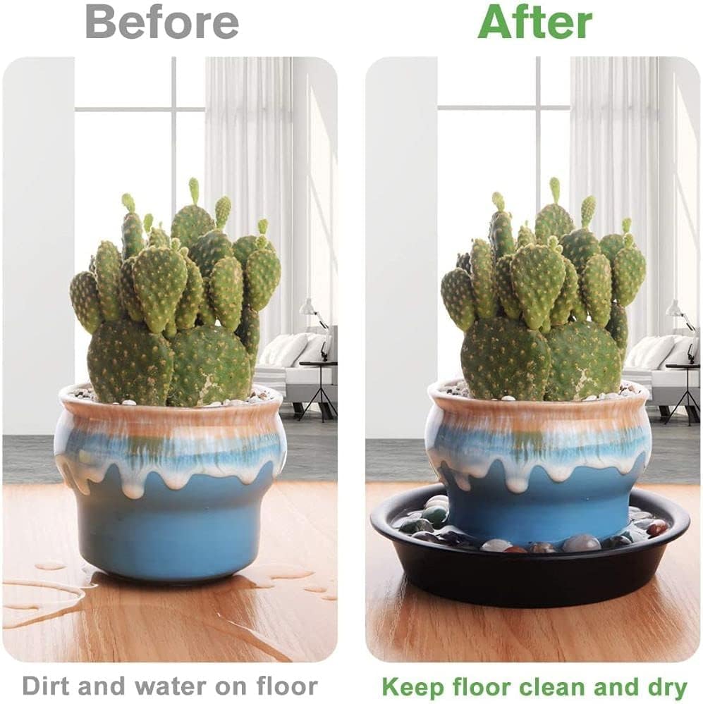 HBSTK 18 Pack Plant Saucers,urable Thicker Plastic Plant Trays for Indoors and Outdoor, Plant Saucer Drip Trays (150M / 20CM/25CM, Black,Clear,Br