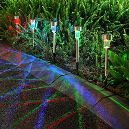 Vinsani 10 X Colour Change Stainless Steel Solar Powered Stick Post LED Lights Rechargeable Outdoor Garden Border Patio Path Driveway Entrance Ma