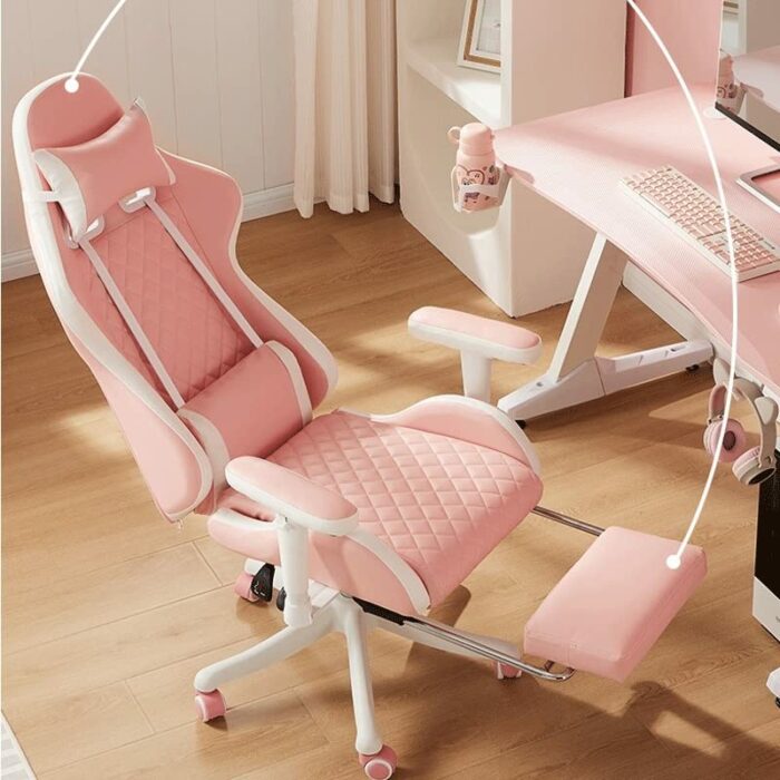 JYDQM Ergonomic Leather Chair Girls Home Office Comfortable Game Swivel Chair Gamer Live Computer Chair (Color : Argento, Size : Talla �nica)