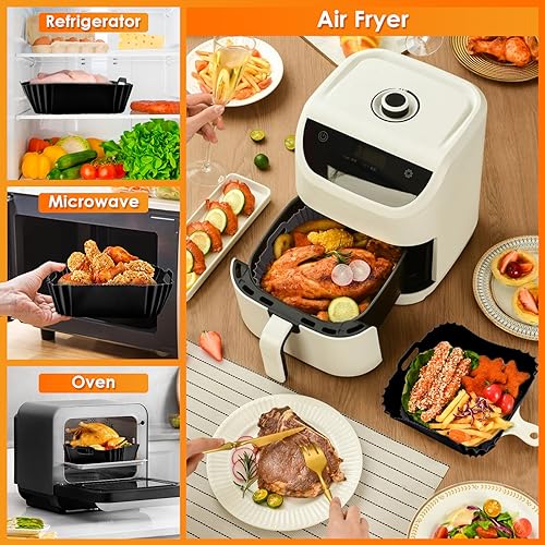 Air Fryer Liners – Durable Air Fryer Silicone Liners – Air Fryer Liners Square with Practical Handles – Dishwasher and Oven Friendly Silicone Air