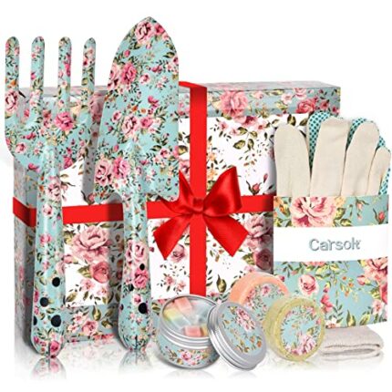 Carsolt Gifts for Mum, Gardening Tools Gifts with Floral Print and Beautiful Gift Box, Scented Candles, Bath Bombs, Luxury Birthday Gifts for Lad