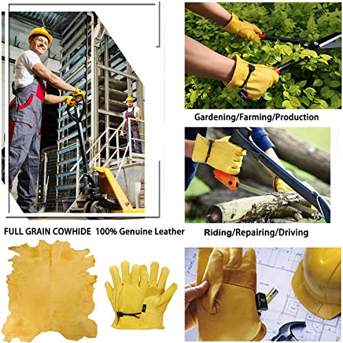 OLSON DEEPAK Leather Working Gloves for Gardening,Thornproof Gardening Gloves for Men and Women,Heavy Duty Leather Work Gloves Men(Medium)