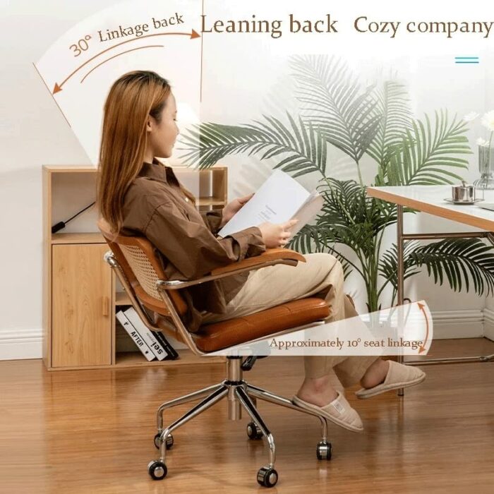 ZCMEB Rattan Computer Chair Retro Rotating Chair Comfortable Study Desk Seat Breathable Armrest Office Furniture