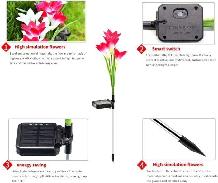 SOLARBABY Solar Lights Outdoor Garden 4 Pack Garden Lights Outdoor Waterproof Multi-Color Changing Led Solar Flower with Bigger Lily for Patio Ya