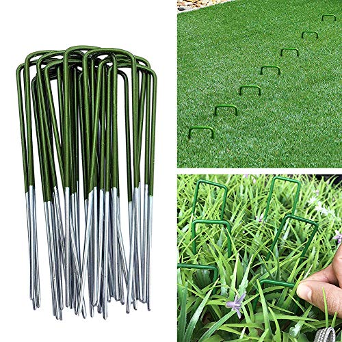 Half Green Artificial Grass Pegs - Turf Pin Strong Pegs, U Shaped 150x25x3mm Turf Pin Strong Artificial Grass Lawn Garden Pegs to pin fake grass,