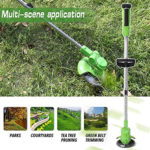 XH&XH Electric Cordless Brush Cutter Edger Electric Lawnmower 24V Pruning Garden Tools Weed Brush Cutter Kit for Weeding Flowering Trees, 2 Batte